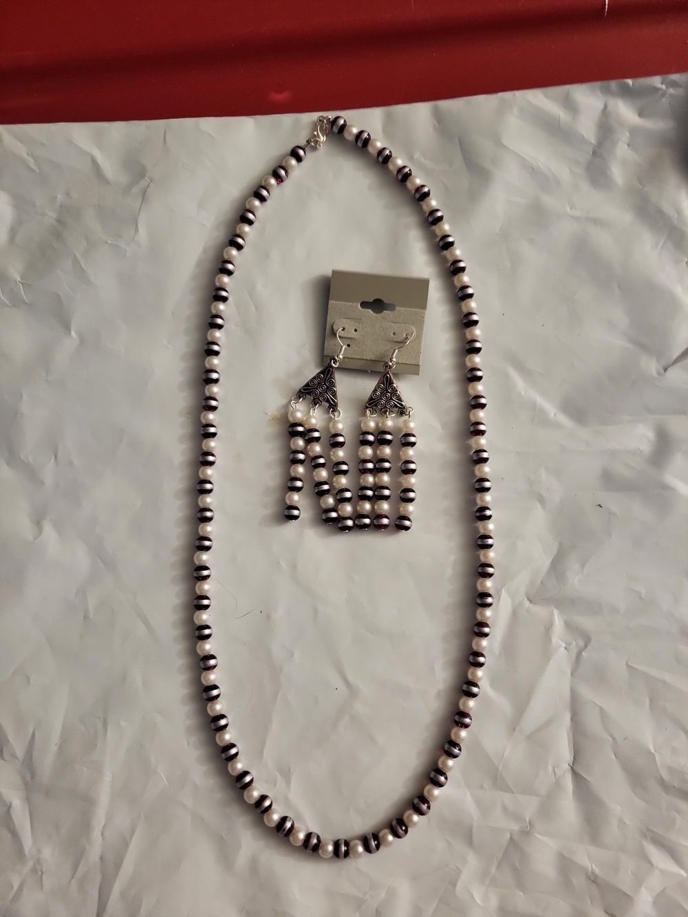 Elegant Purple And Faux Pearl Beaded Necklace & Earring Set